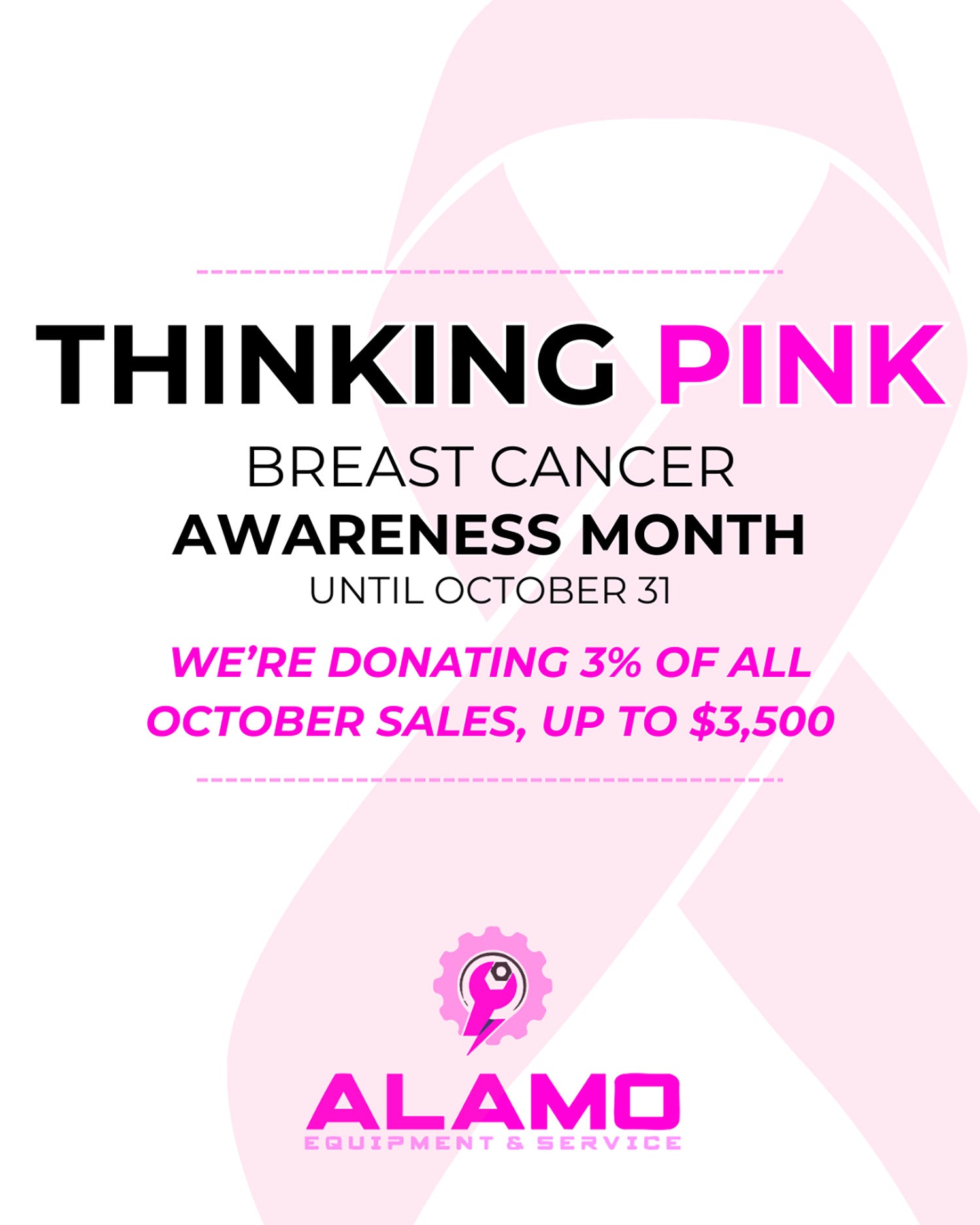 Alamo Equipment is donating 3% of all October sales, up to $3,500, to The Center for Cancer & Blood Disorders.