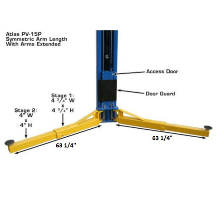 Atlas® PV15PX Adj Height Symmetric 2 Post Lift 15,000 lbs #ATEXH-PV15PX-FPD, alamoequipment.com