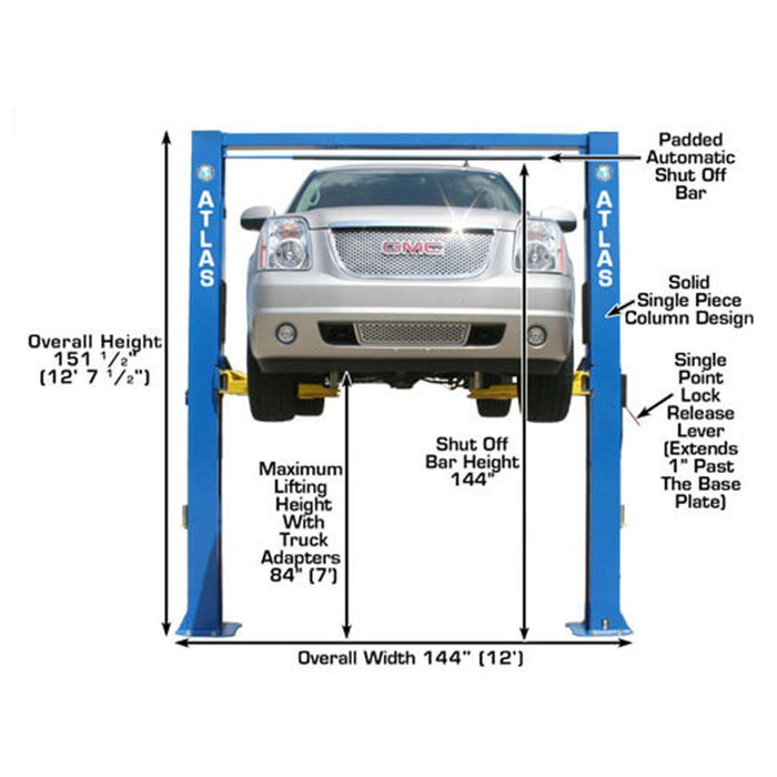 Atlas® OHX10000X Commercial Grade Extra Tall 2-Post Lift 10,000 lb #ATEATTD-OHX10000X-FPD, alamoequipment.com