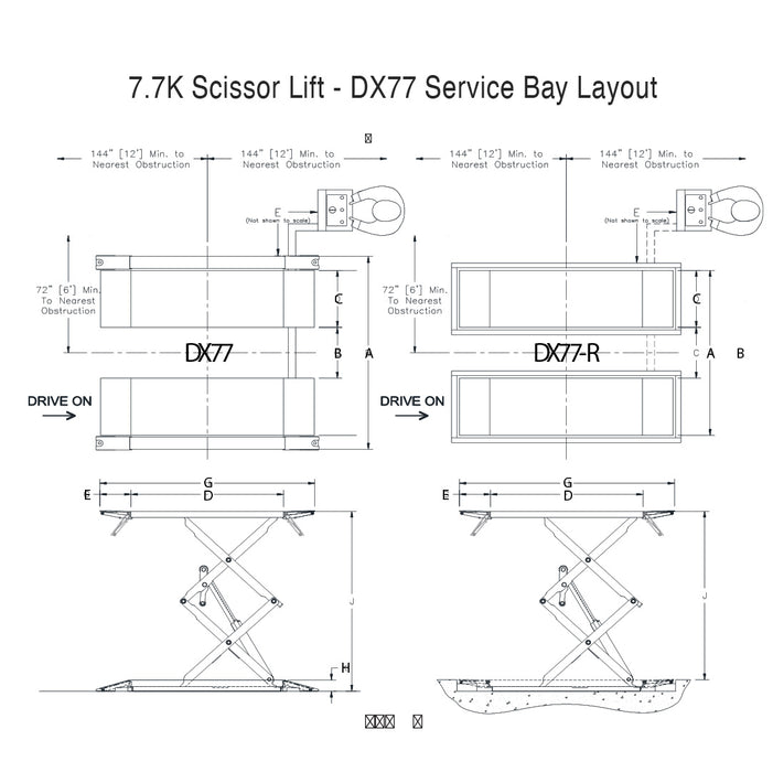 Challenger 7.7K Scissor/#DX77 Service Bay Layout, Alamo Equipment, TX