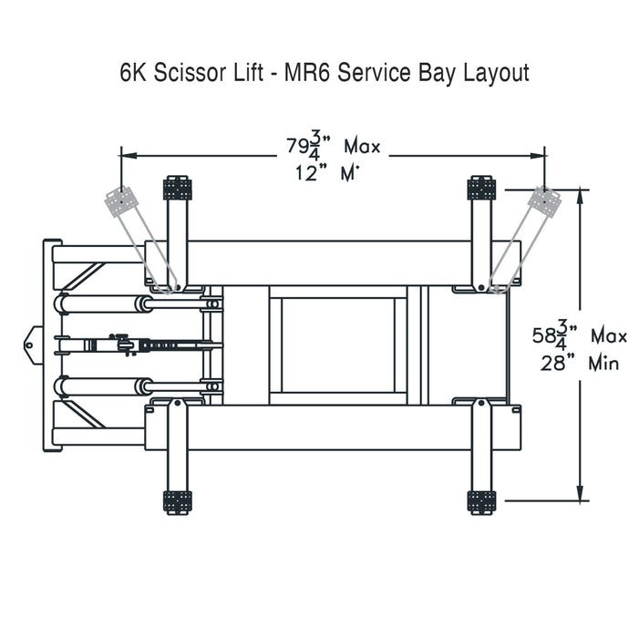 Challenger 6K Mid-Rise Lift/Portable #MR6 Service Bay Layout, Alamo Equipment, alamoequipment.com