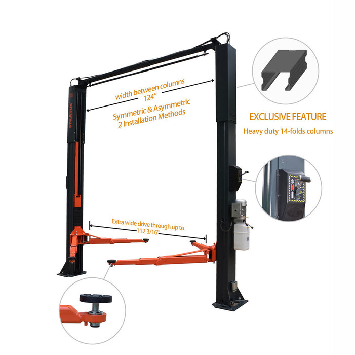 Stratus X-Wide Asymmetric & Symmetric 10k lbs 2-Post Lift SAE-C10X, alamoequpment.com