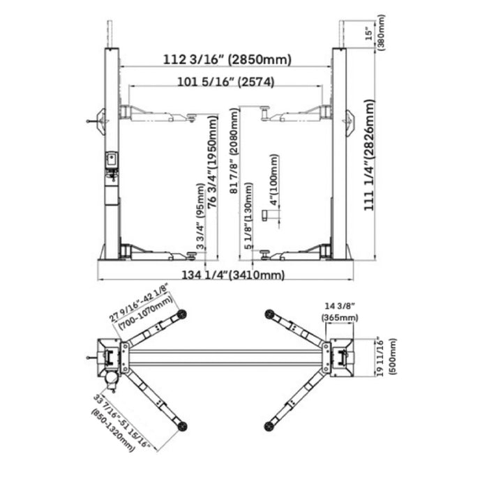 Stratus Floor Plate Open 10k lbs Single Point Manual Release 2-Post Car Lift SAE-F10P, alamoequipment.com
