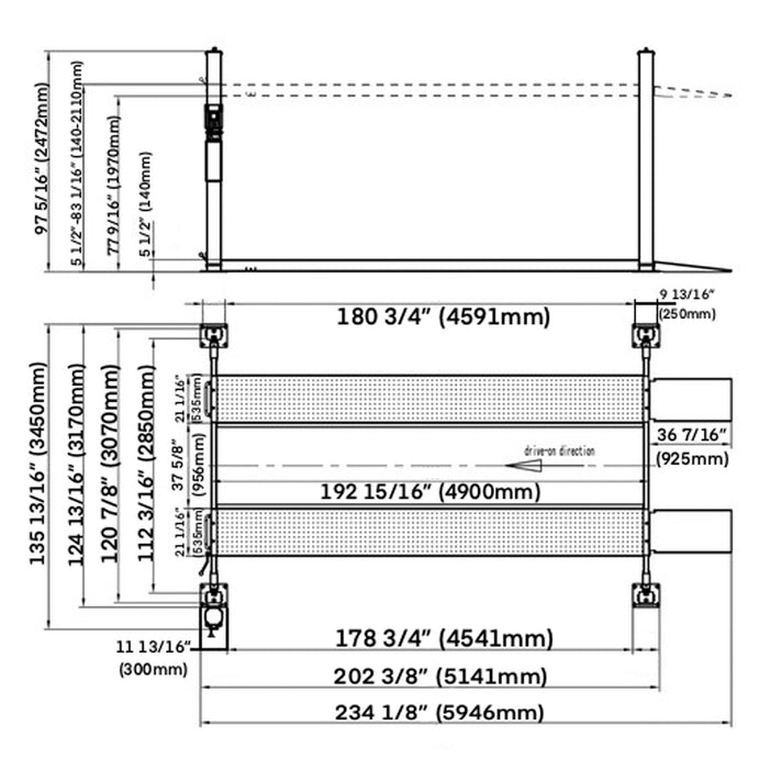 Stratus 4-Post 10k lbs Manual Release Car/Storage Lift SAE-P410, alamoequipment.com