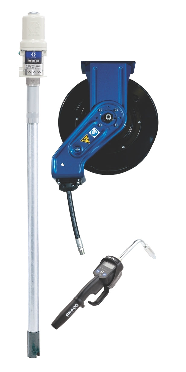 Graco Mini Fire-Ball 225 3:1 oil dispensing package with 35 ft hose reel #248622, AlamoEquipment.com