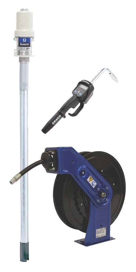 Graco Mini Fire-Ball 225 3:1 oil dispensing package with 50 ft hose reel #248623, AlamoEquipment.com