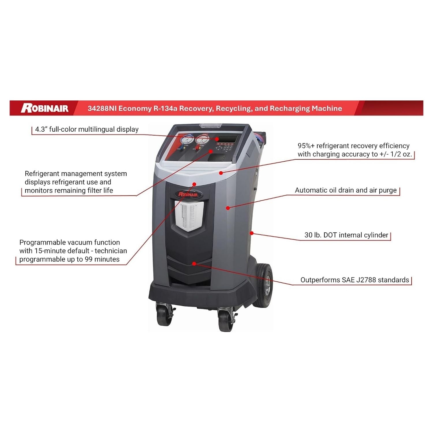 Robinair Economy R-134A Recover, Recycle, Recharge Machine #34288NI, AlamoEquipment.com