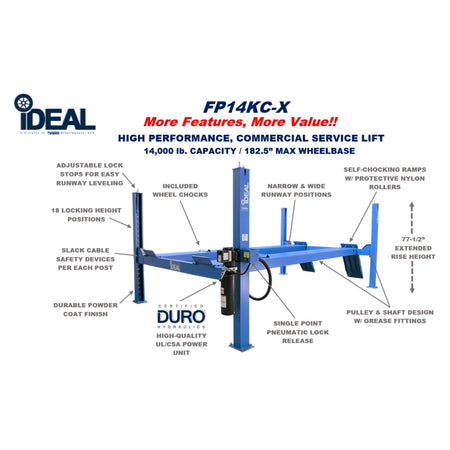 iDEAL 14K 4-Post Service Lift 182.5" #FP14KC-X, AlamoEquipment.com