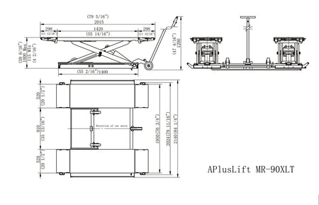 APlusLift 9,000LB Mid-Rise Scissor Lift, Electric Release SL-MR90XLT, alamoequipment.com