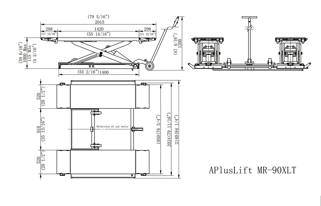 APlusLift 9,000LB Mid-Rise Scissor Lift, Electric Release SL-MR90XLT, alamoequipment.com