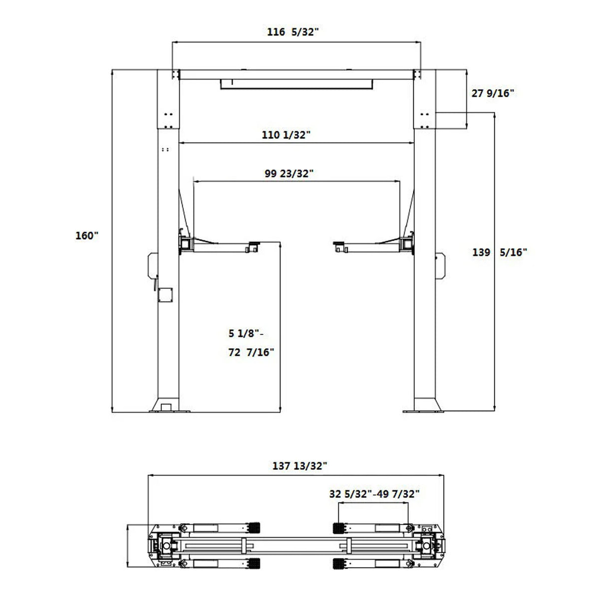 APlusLift HW-12HD Footprint, AlamoEquipment.com
