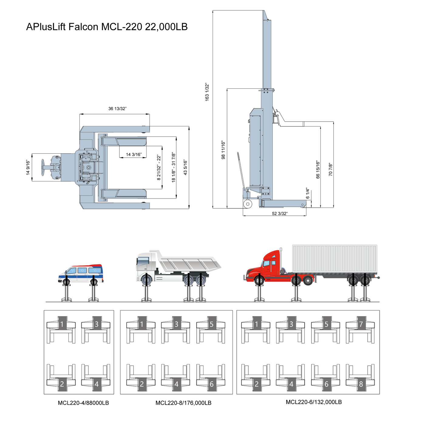 APlusLift Falcon 2200lb Mobile Column Lift #MCL-180, alamoequipment.com