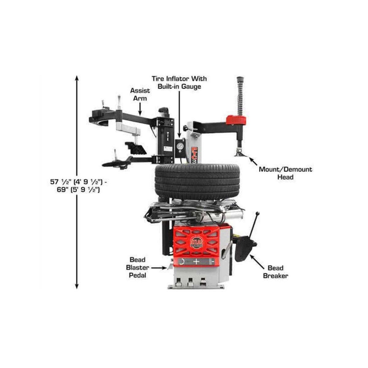 Atlas Platinum PTC300 Rim-Clamp Tire Changer w/ Assist Arm, AlamoEquipment.com