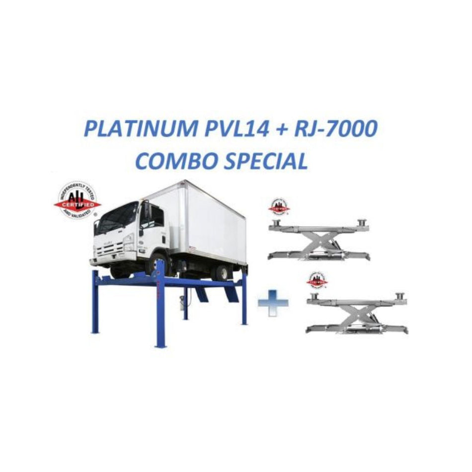 Atlas Platinum PVL14 4-Post Lift + RJ7 Rolling Jacks ALI Certified Combo #ATEAP-PVL14-COMBO-FPD, AlamoEquipment.com