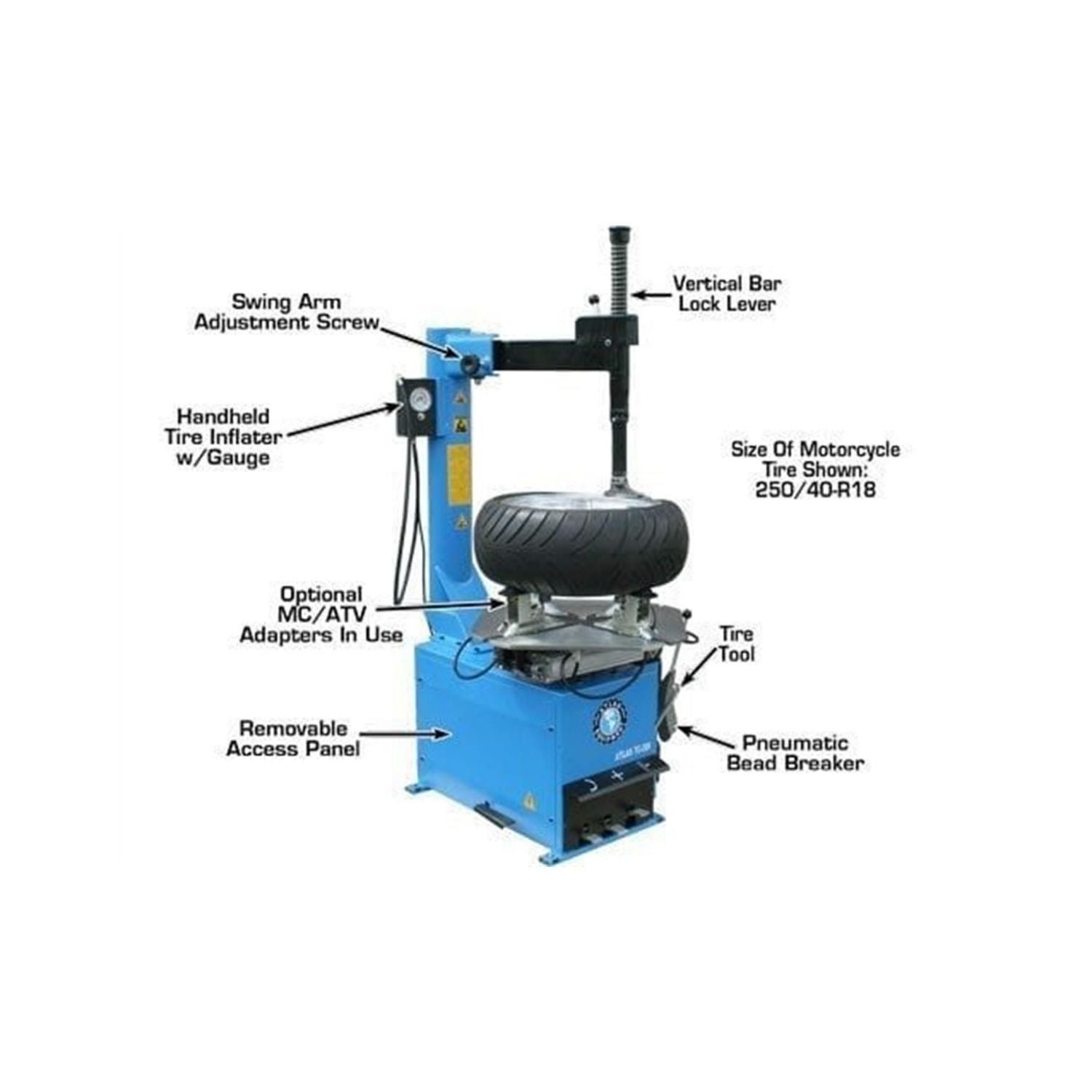 Atlas TTC289 Large Rim-Clamp Tire Changer w/ Bead Blaster #ATEATTC289, AlamoEquipment.com