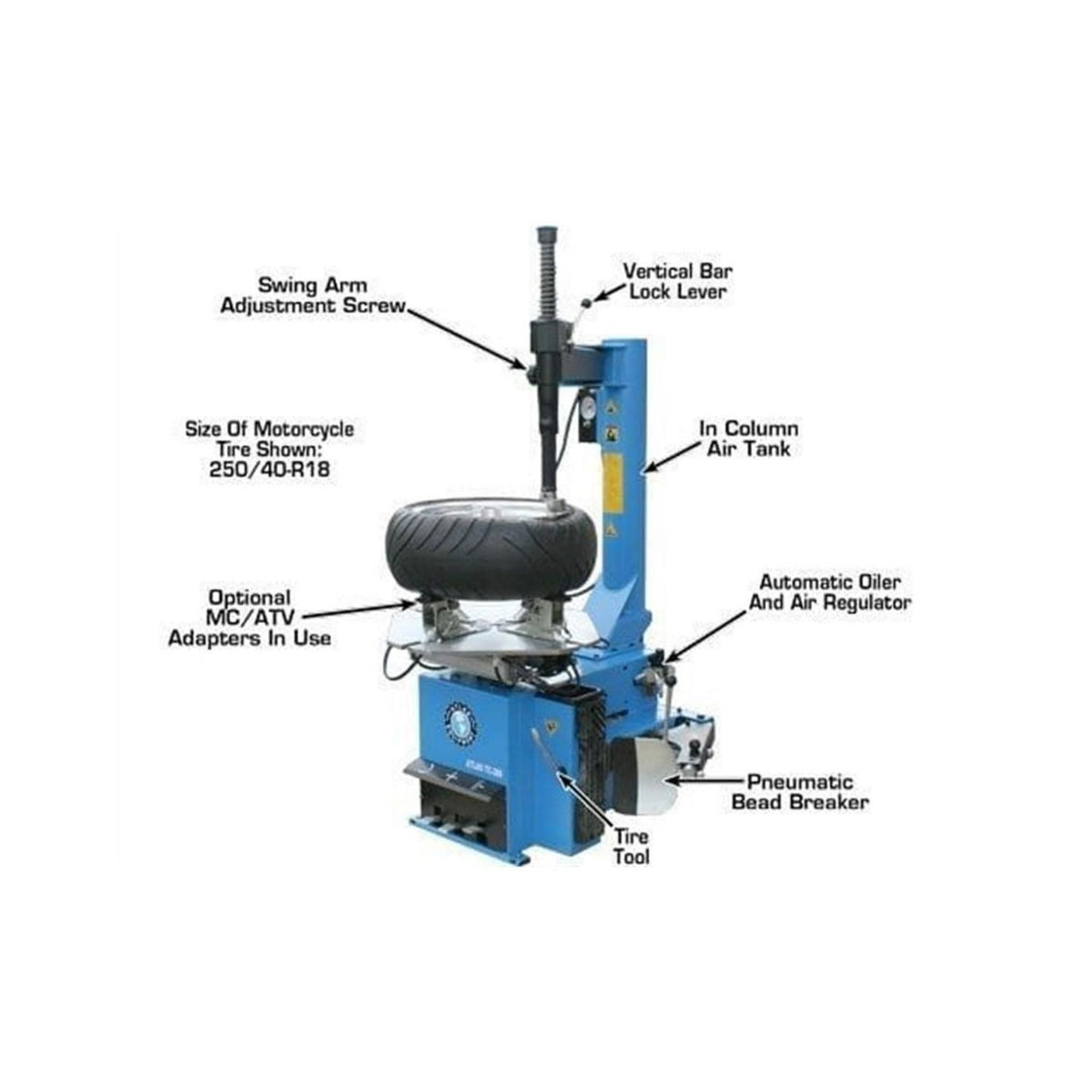 Atlas TTC289 Large Rim-Clamp Tire Changer w/ Bead Blaster #ATEATTC289, AlamoEquipment.com
