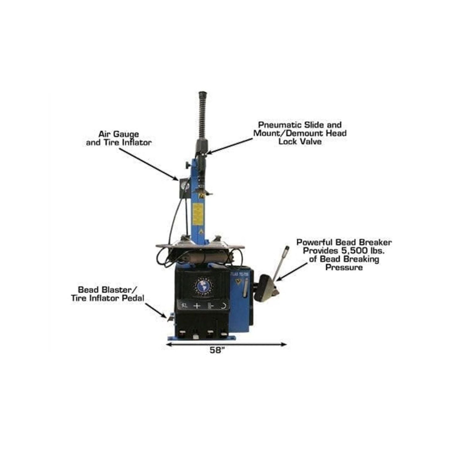 Atlas TTC755 Clamp-Style Tire Changer 12–28" #ATEATTC755, AlamoEquipment.com