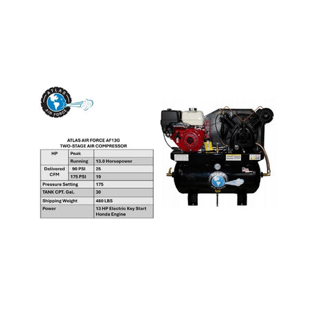 Atlas AF13G 13HP Gas Air Compressor w/ Honda Engine #ATEMPAF13G-FPD, AlamoEquipment.com