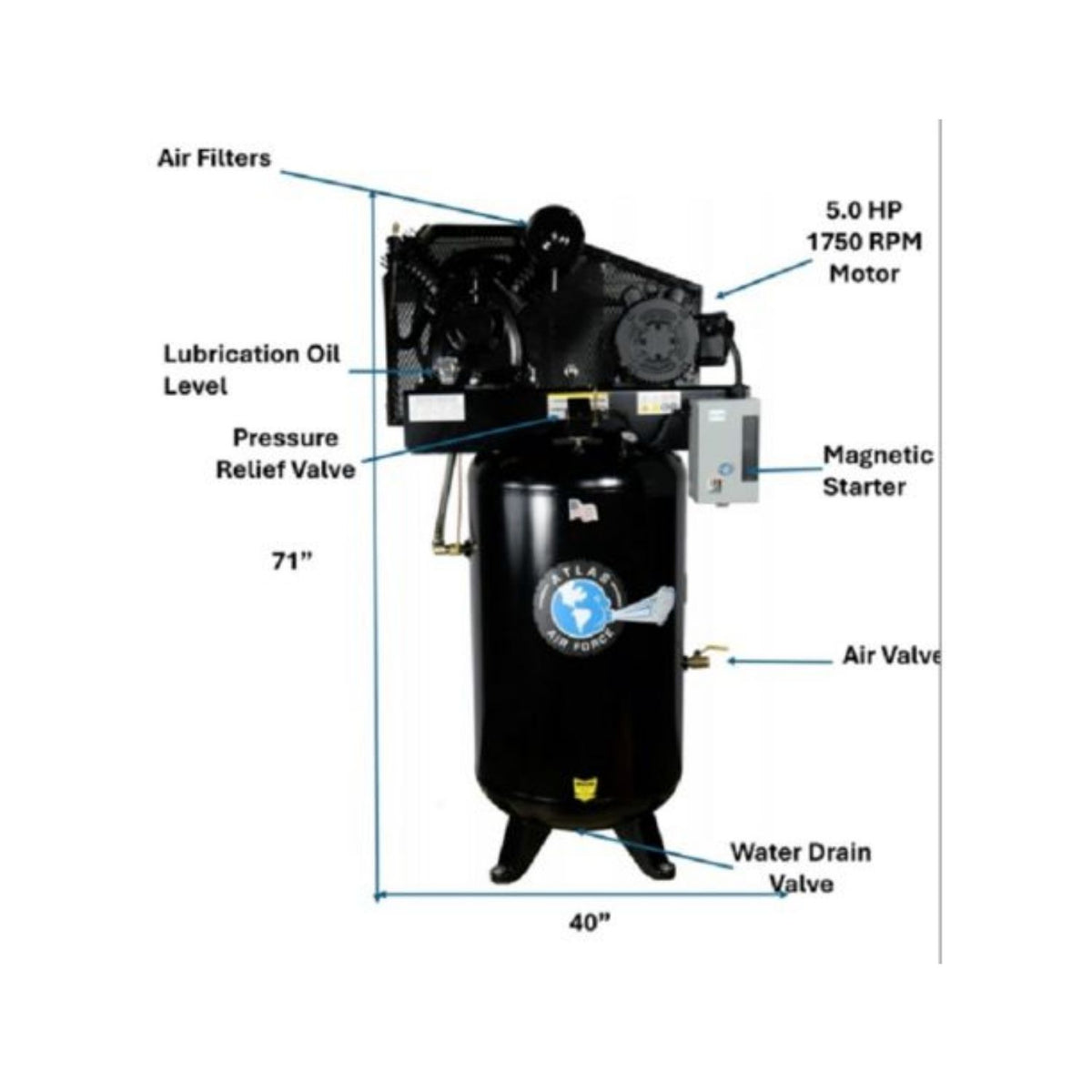 Atlas AF8 5HP 80 Gallon Commercial Air Compressor #ATEMPAF8-FPD, AlamoEquipment.com