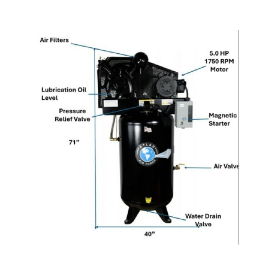 Atlas AF8 5HP 80 Gallon Commercial Air Compressor #ATEMPAF8-FPD, AlamoEquipment.com