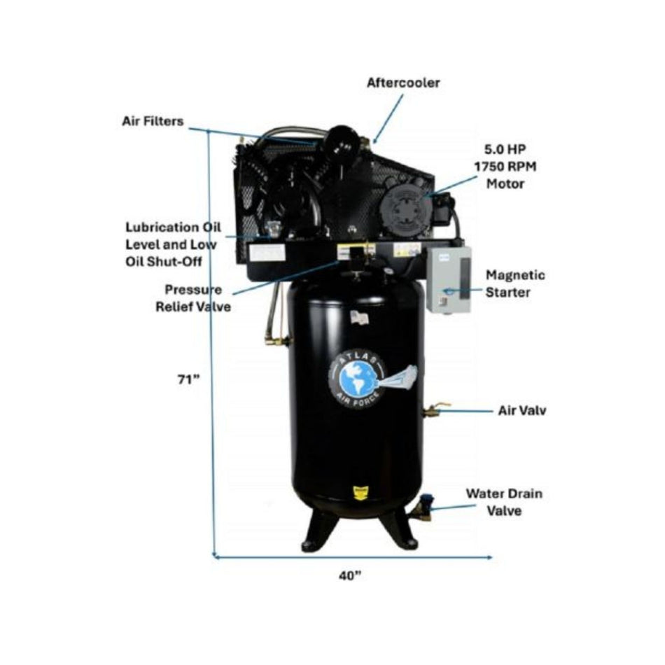 Atlas AF8P 5HP 80 Gallon Air Compressor w/ Plus Package #ATEMPAF8P-FPD, AlamoEquipment.com