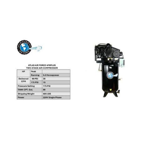 Atlas AF8P 5HP 80 Gallon Air Compressor w/ Plus Package #ATEMPAF8P-FPD, AlamoEquipment.com