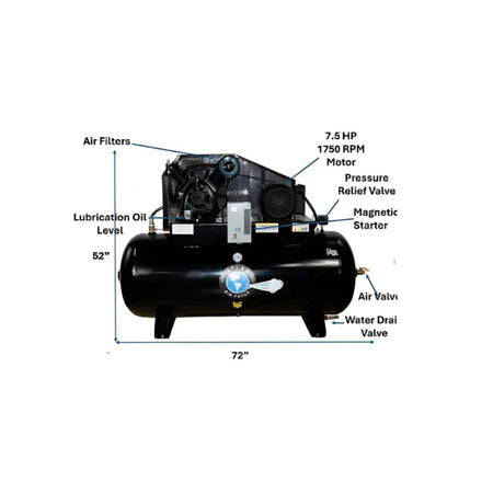 Atlas AF9-120H 7.5HP 120 Gallon Horizontal Air Compressor #ATEMPAF9-120H, AlamoEquipment.com