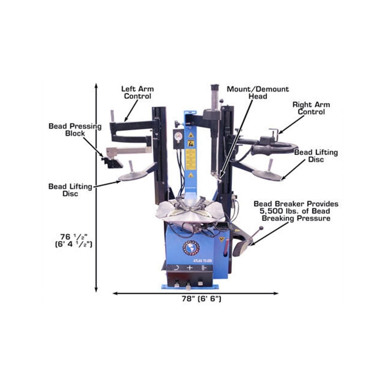 Atlas TC229DAA Tire Changer w/ Dual Assist Arms #ATETC229DAA-FPD, AlamoEquipment.com