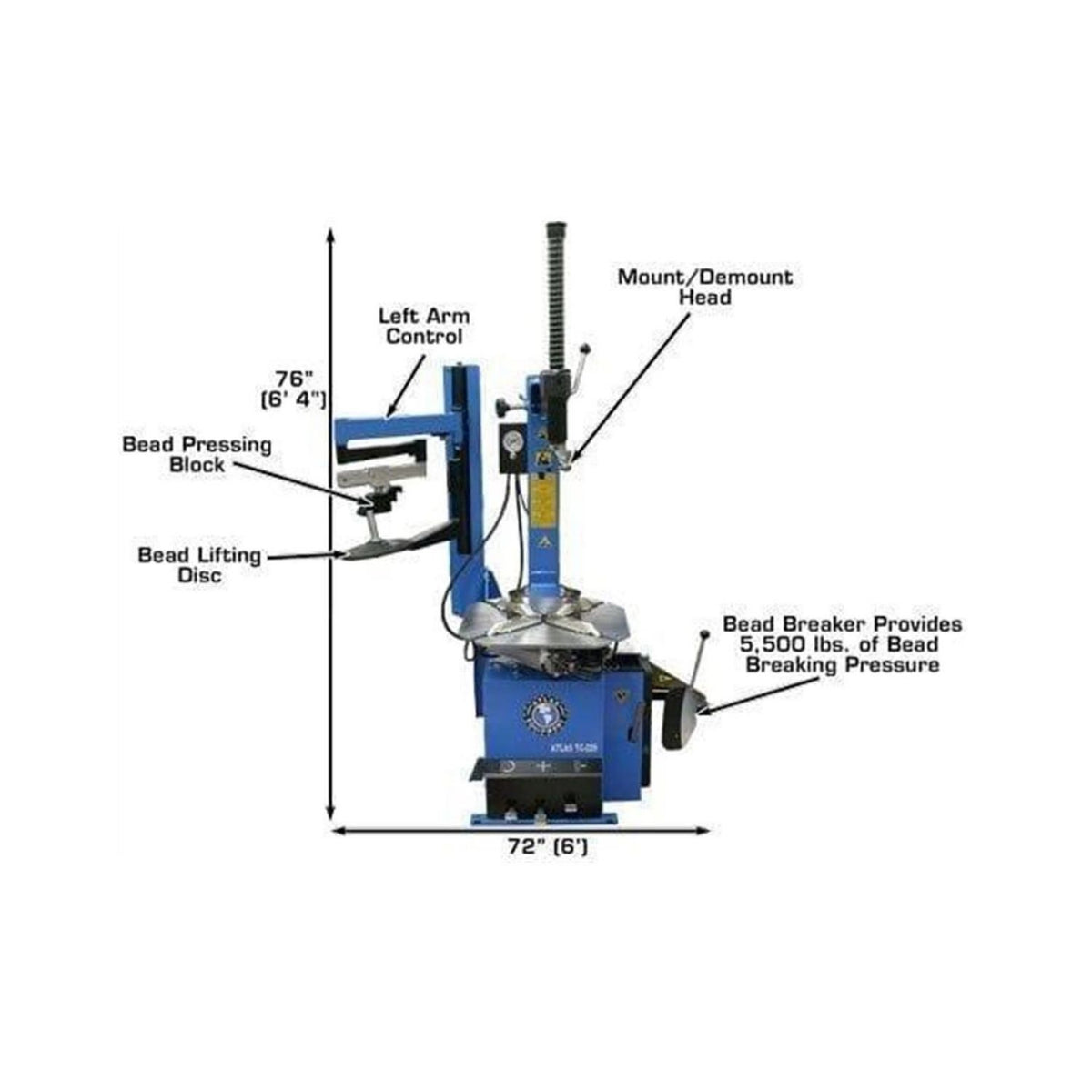 Atlas TC229LH Tire Changer w/ Left Hand Assist Arm #ATETC229LH-FPD, AlamoEquipment.com