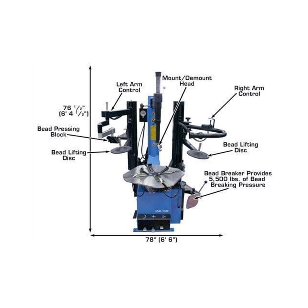 Atlas TC289DAA Tire Changer w/ Dual Assist Arms, AlamoEquipment.com