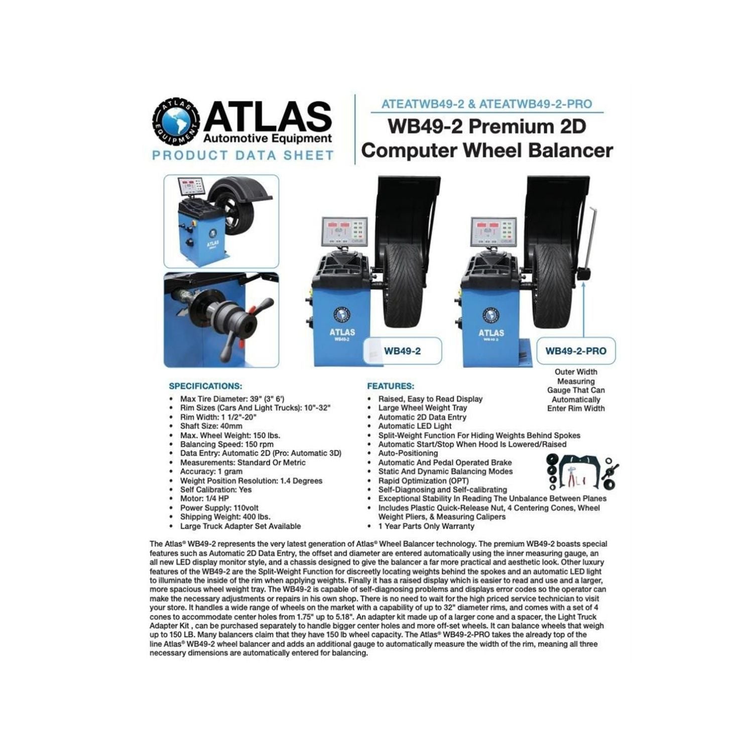 Atlas WB49-2 Auto-Data Wheel Balancer, AlamoEquipment.com