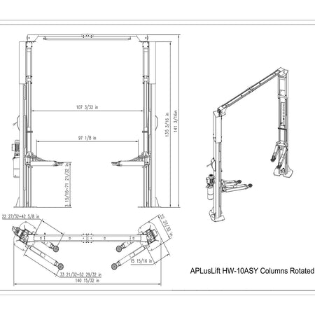 APlusLift 10,000LB 2-Post Overhead Symmetrical, Asymmetrical Single Release Car Lift #HW-10ASY, alamoequipment.com