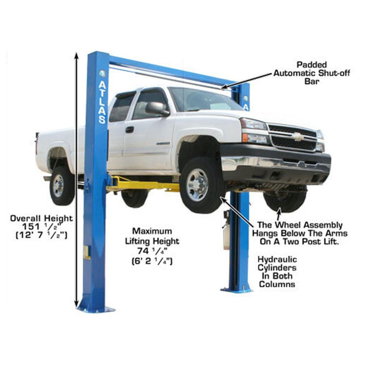 Atlas® OHX10000X Commercial Grade Extra Tall 2-Post Lift 10,000 lb #ATEATTD-OHX10000X-FPD, alamoequipment.com