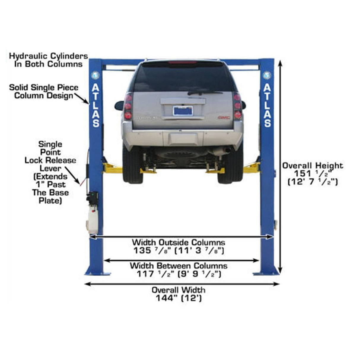 Atlas® OHX10000X Commercial Grade Extra Tall 2-Post Lift 10,000 lb #ATEATTD-OHX10000X-FPD, alamoequipment.com