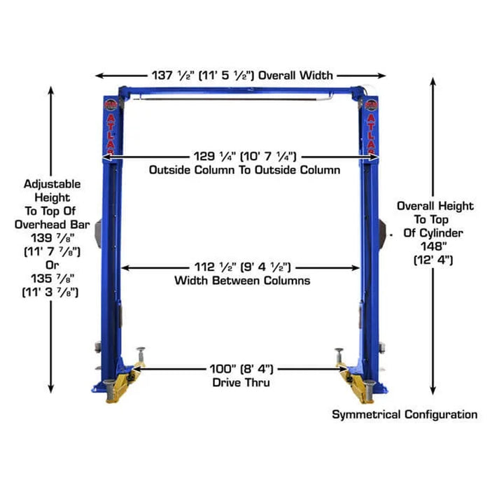 Atlas® Platinum PVL-10 ALI Certified Adj Height 2 Post Lift 10k lbs, alamoequiment.com