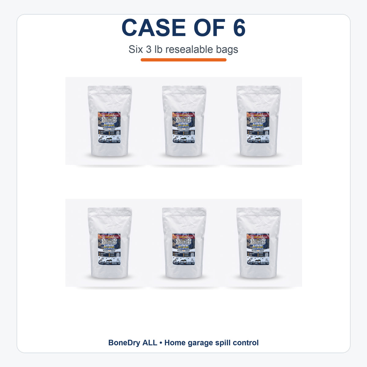 BoneDry ALL case of six 3 lb resealable spill absorbent bags