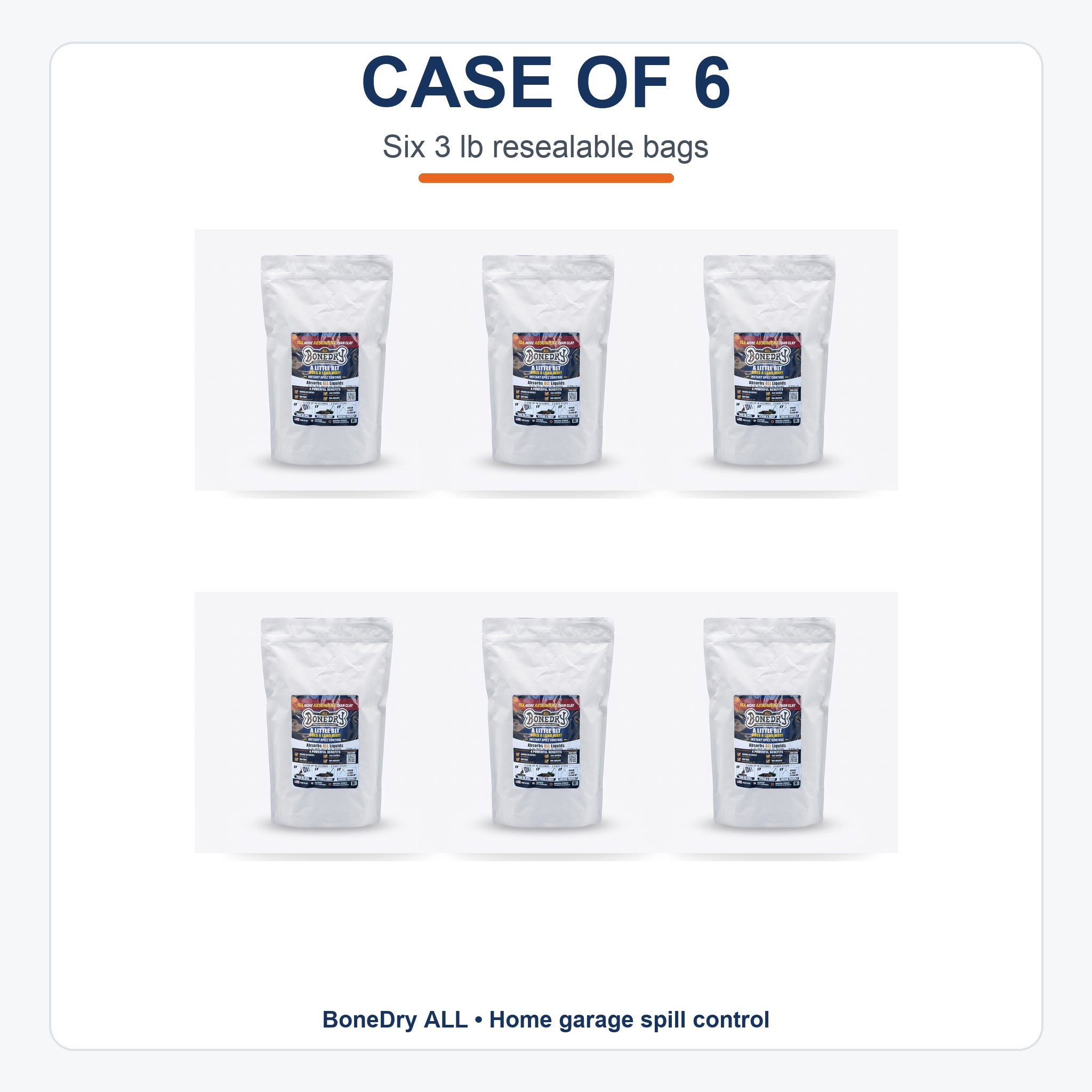 BoneDry ALL case of six 3 lb resealable spill absorbent bags