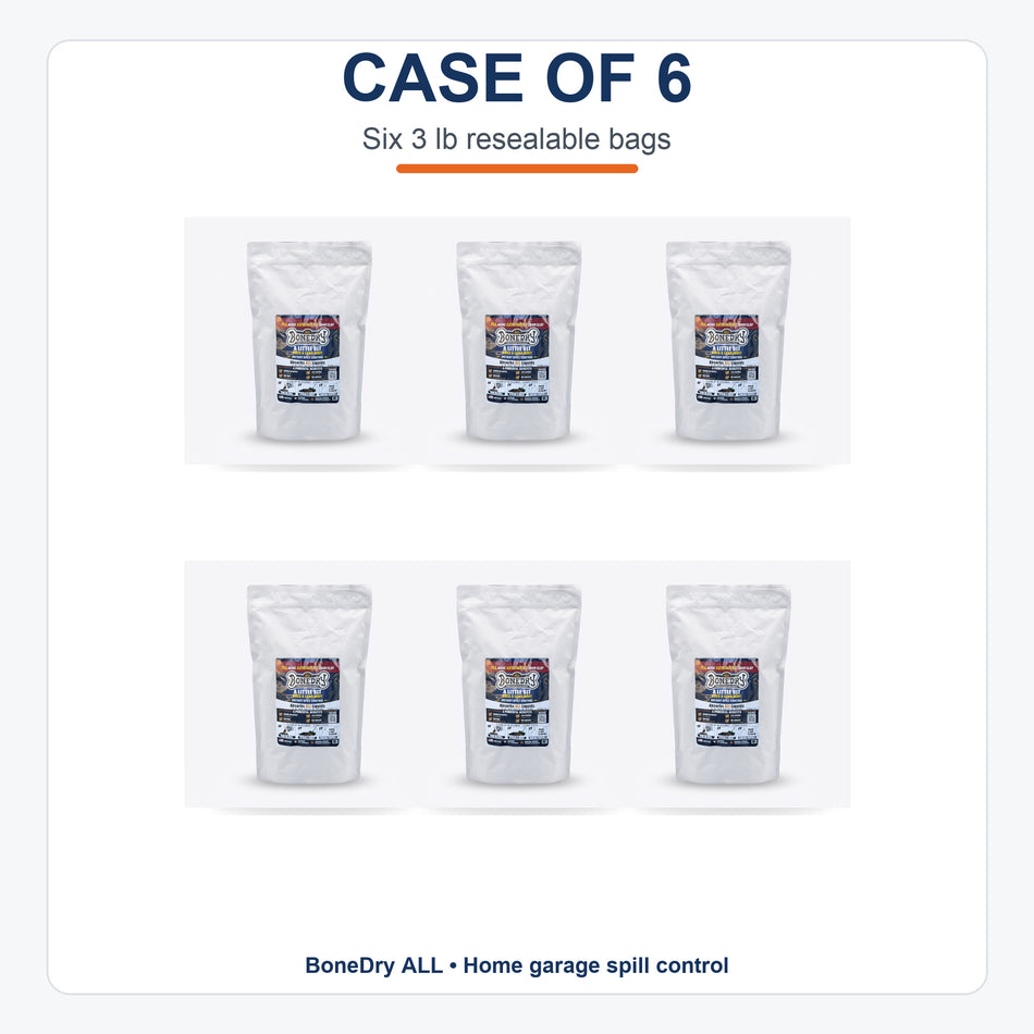 BoneDry ALL case of six 3 lb resealable spill absorbent bags