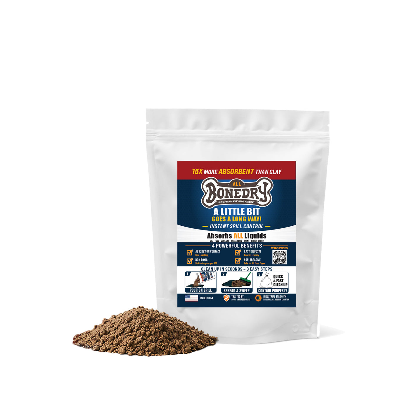 BoneDry ALL 3 lb resealable spill absorbent bag with absorbent granules