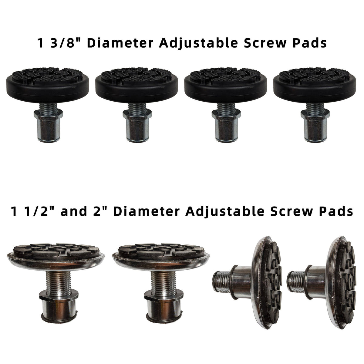 APlusLift 1 3/8", 1 1/2", and 2" Diameter Adjustable Screw Pads- 4 Pieces, alamoequipment.com