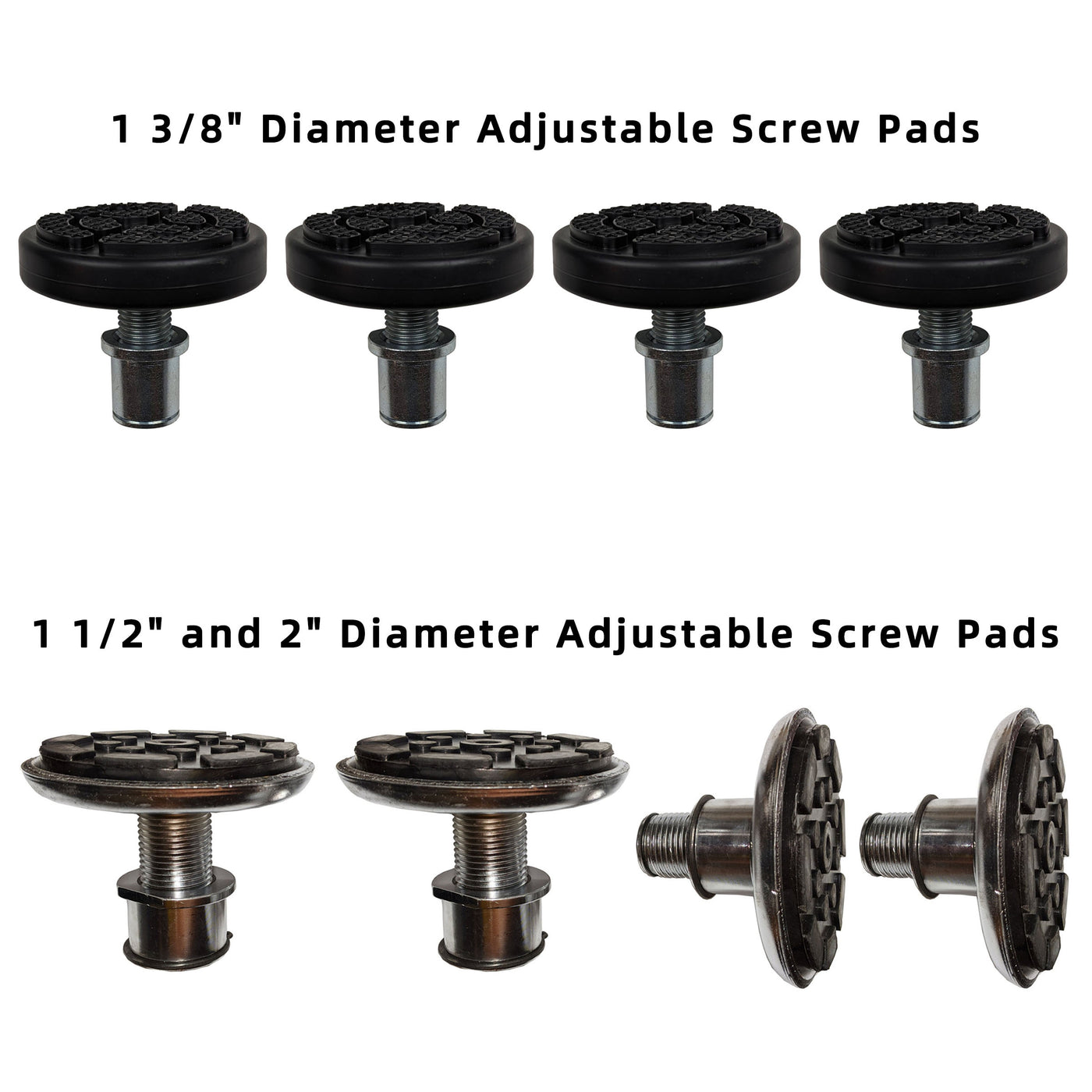 APlusLift 1 3/8", 1 1/2", and 2" Diameter Adjustable Screw Pads- 4 Pieces, alamoequipment.com