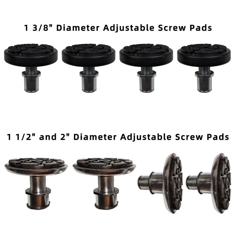 APlusLift 1 3/8", 1 1/2", and 2" Diameter Adjustable Screw Pads- 4 Pieces, alamoequipment.com