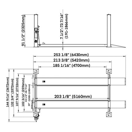 Stratus 4-Post 14k lbs Pneumatic Safety Lock Release Compact Car Lift SAE-414C, alamoequipment.com