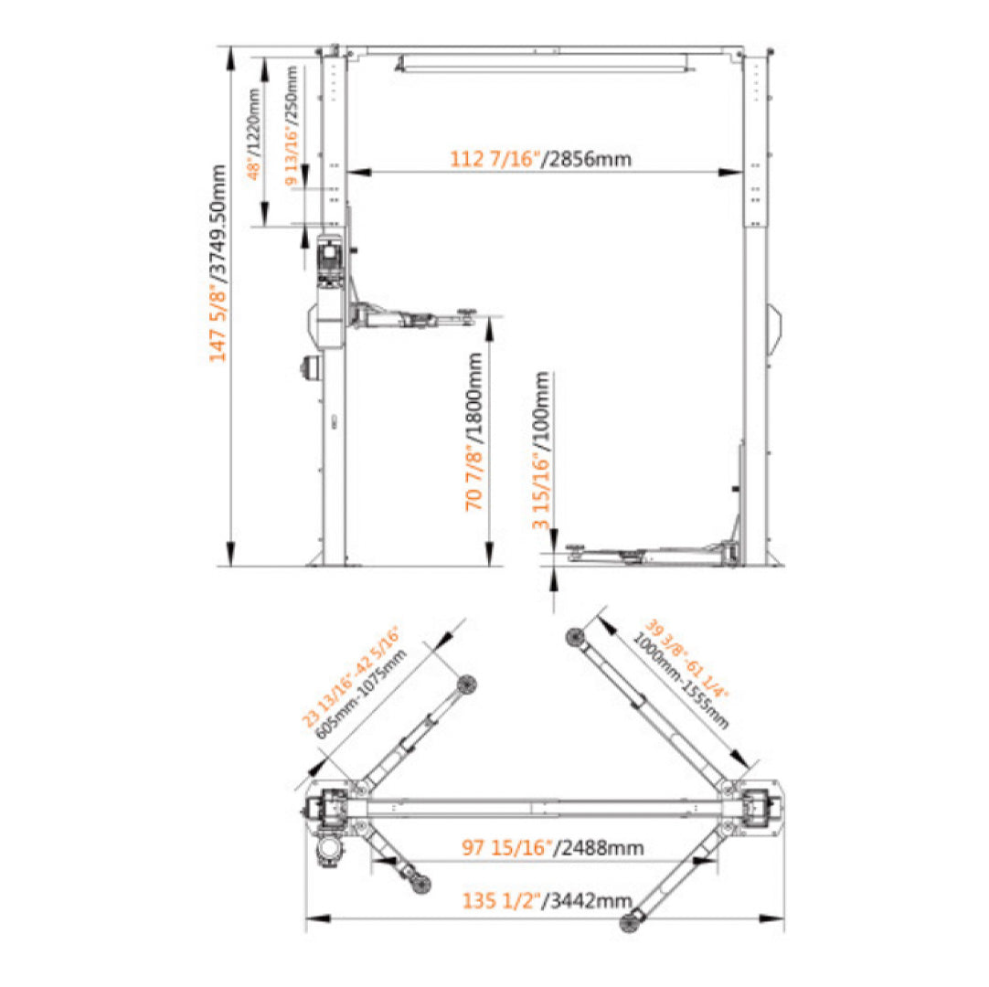 Stratus Clear Floor Height Adjustable 10k lbs 2-Post Lift SAE-C10A, alamoequipment.com