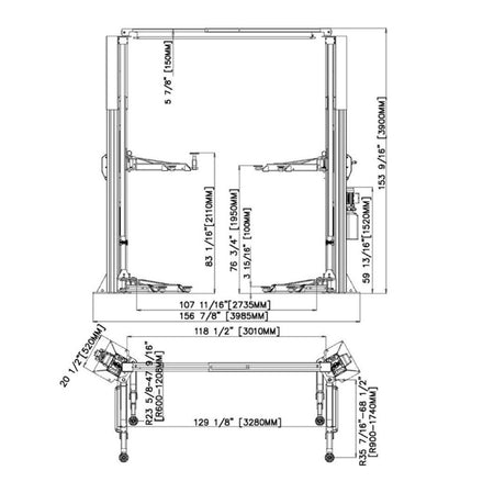 Stratus X-Wide Asymmetric & Symmetric 10k lbs 2-Post Lift SAE-C10X, alamoequpment.com