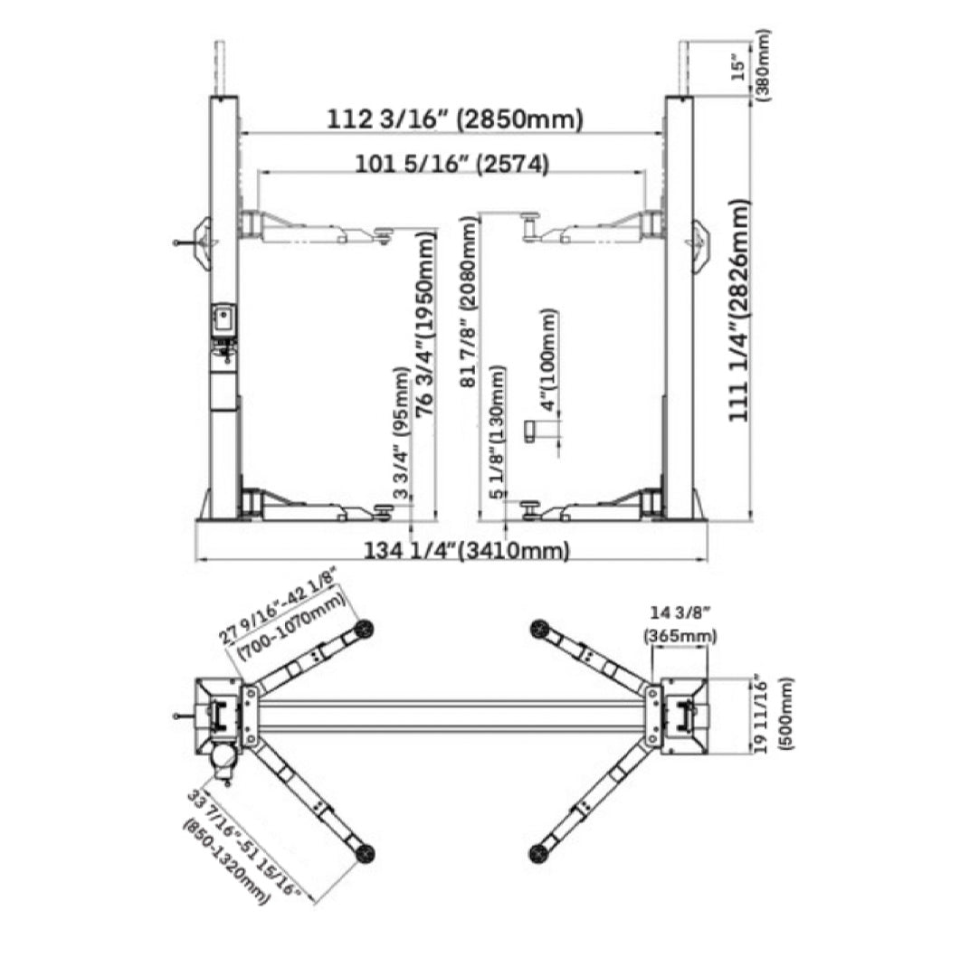 Stratus Floor Plate Open 10k lbs Single Point Manual Release 2-Post Car Lift SAE-F10P, alamoequipment.com