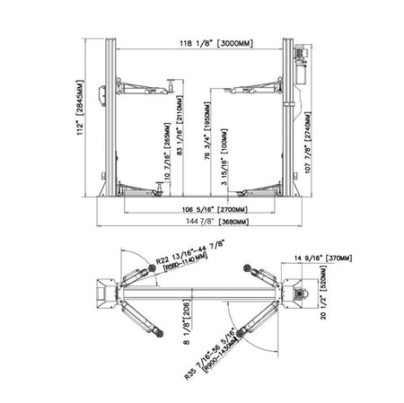 Stratus Extra Wide 10k lbs Single Point Manual Release 2-Post Lift SAE-F10X, alamoequipment.com