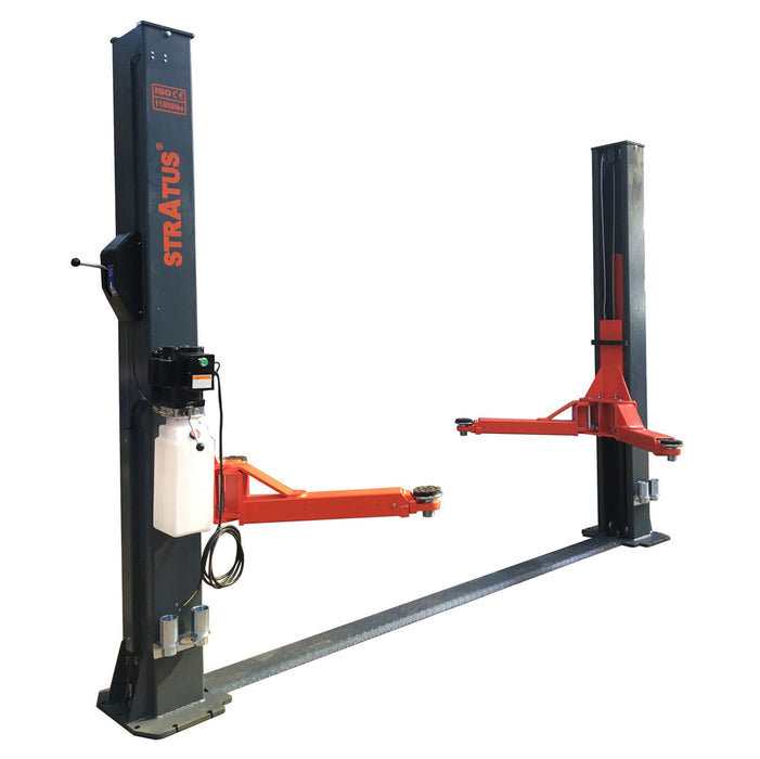 Stratus Extra Wide 12k lbs Single Point Manual Release 2-Post Lift SAE-F12X, alamoequipment.com