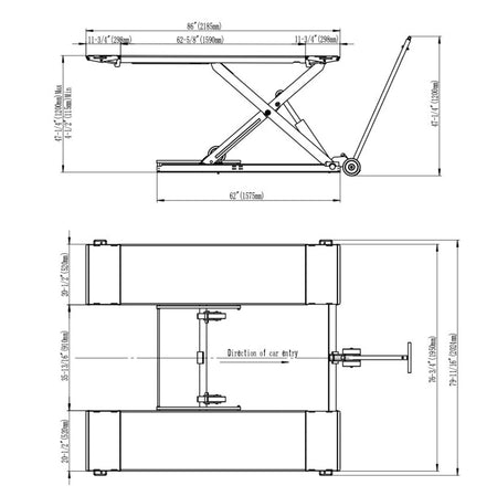 Stratus Extra Wide & Tall 9k lbs Scissor Car Lift, SAE-MS9000XT drawing, alamoeequipment.com